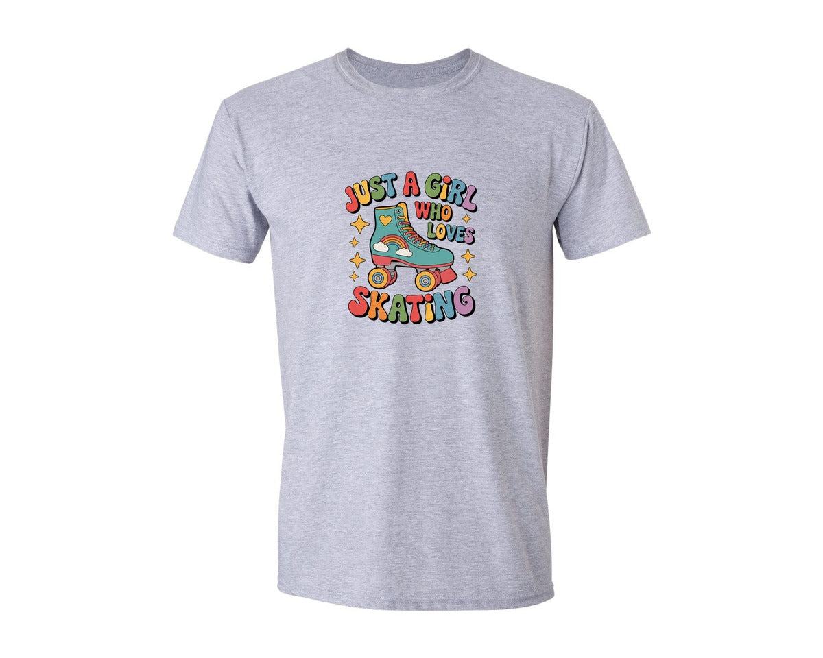 brand:Generic|color:Sports Grey / Athletic Heather|Retro Vintage Girl Loves Roller Skates Graphic T-Shirt