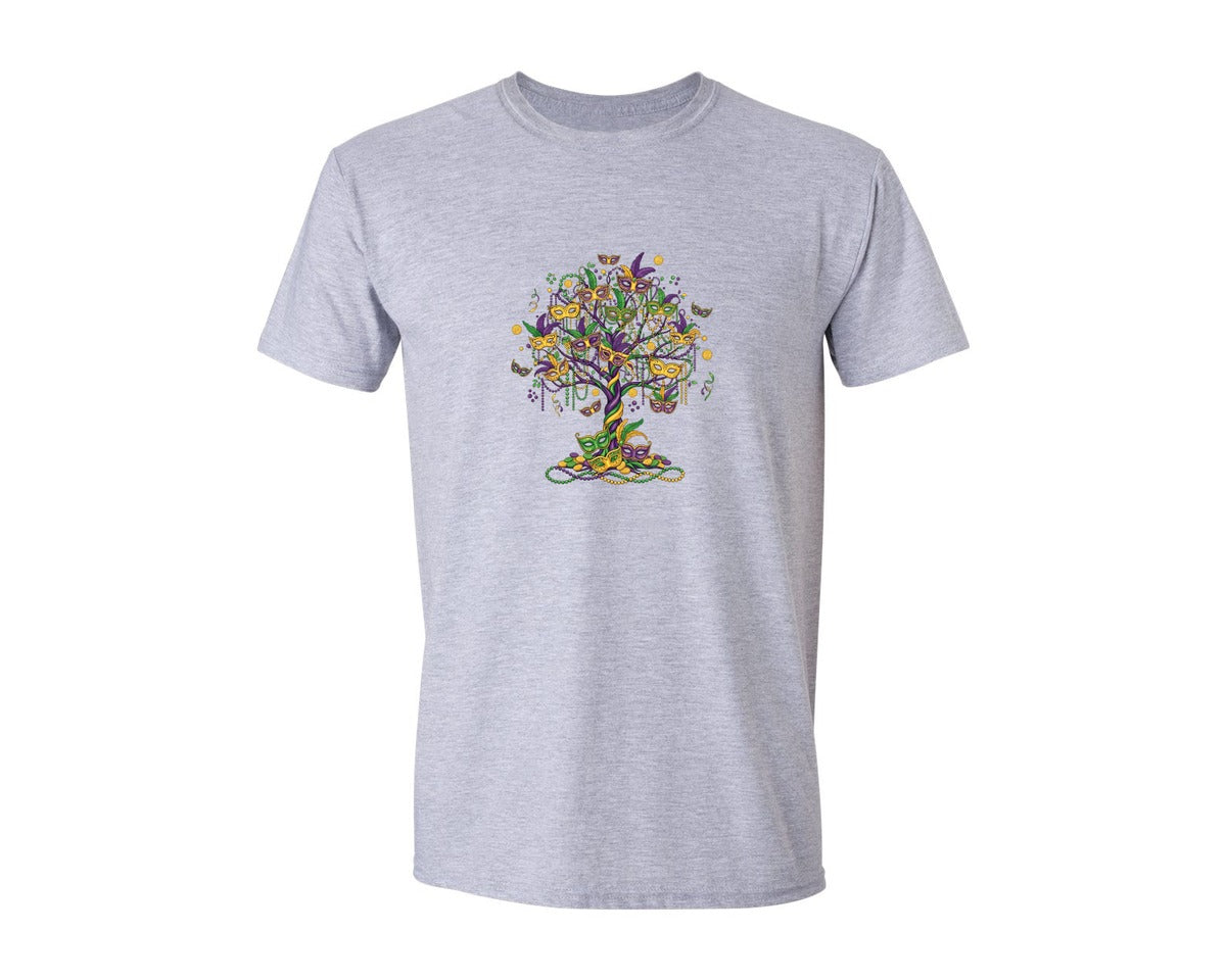 brand:Generic|color:Sports Grey / Athletic Heather|Mardi Gras Mask Tree Sumlimation Design Graphic T-Shirt