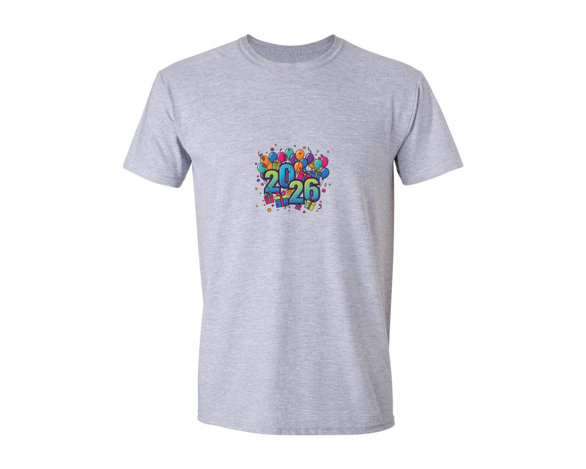 brand:Generic|color:Sports Grey / Athletic Heather|Happy New Year 2026 Balloons Gifts Graphic T-Shirt