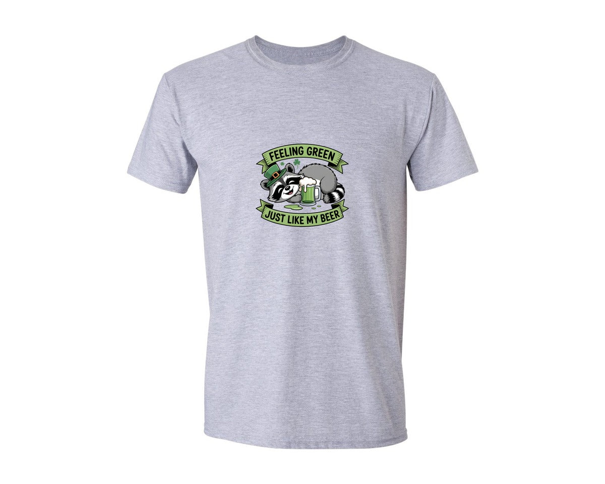 brand:Generic|color:Sports Grey / Athletic Heather|Feeling Green Just Like My Beer Design Graphic T-Shirt