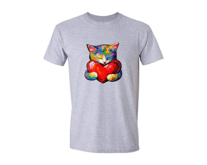 brand:Generic|color:Sports Grey / Athletic Heather|Heart Kitty Love Cat Cute Cat Graphic T-Shirt