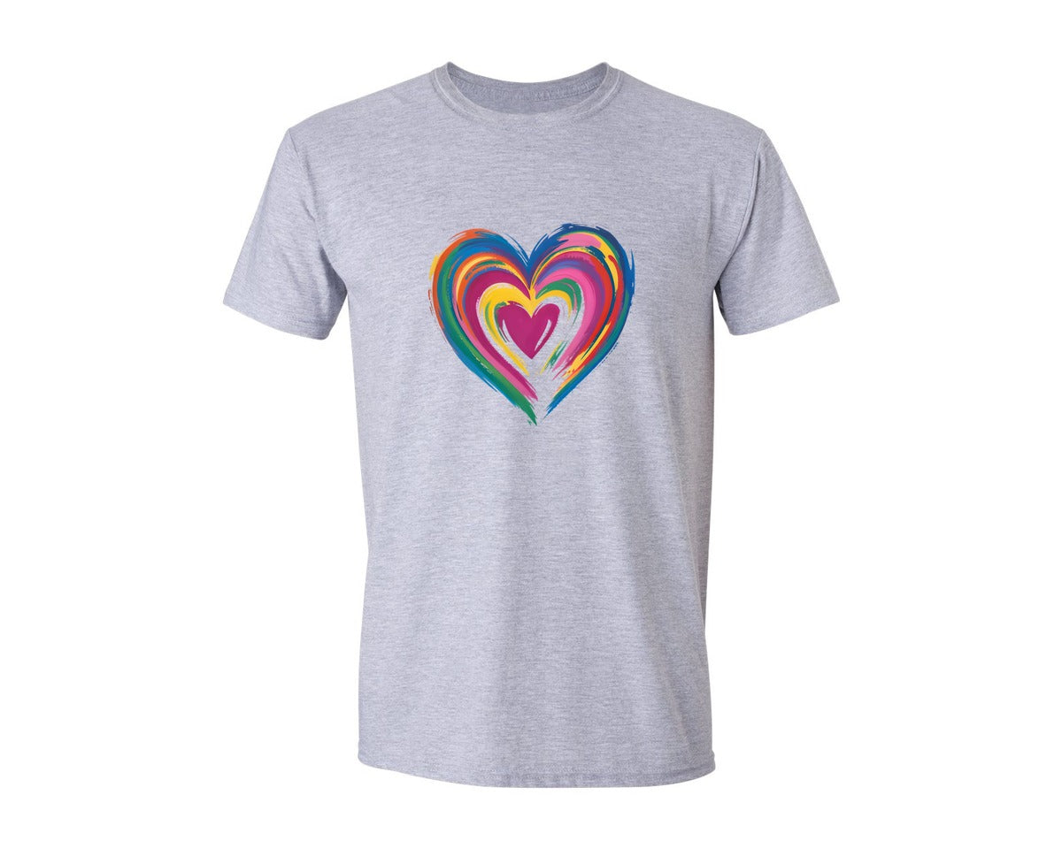 brand:Generic|color:Sports Grey / Athletic Heather|Brushstroke Valentines Day Heart Graphic T-Shirt