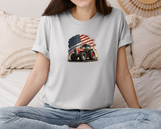 Farmer Vintage Usa Flag Tractor Graphic T-Shirt