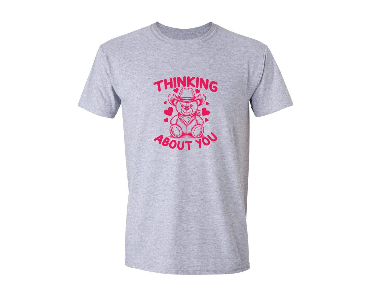 brand:Generic|color:Sports Grey / Athletic Heather|Thinking About You Teddy Bear Cowboy Graphic T-Shirt