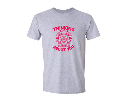 brand:Generic|color:Sports Grey / Athletic Heather|Thinking About You Teddy Bear Cowboy Graphic T-Shirt