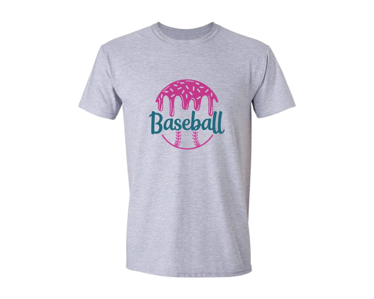 brand:Generic|color:Sports Grey / Athletic Heather|Baseball Ball Ice Cream Drip Graphic T-Shirt