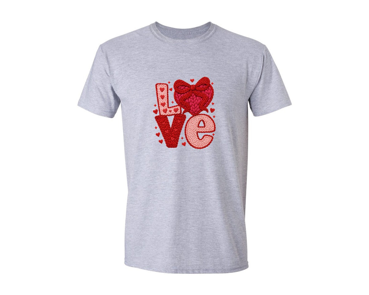 brand:Generic|color:Sports Grey / Athletic Heather|Faux Crochet Coquette Valentines Day Graphic T-Shirt