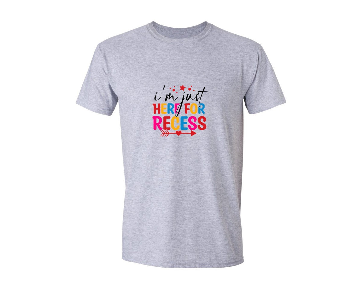 brand:Generic|color:Sports Grey / Athletic Heather|Im Just Here For Recess 27 Graphic T-Shirt