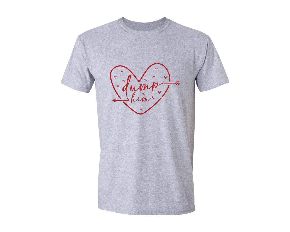 brand:Generic|color:Sports Grey / Athletic Heather|Valentines Day Heart Design Dump Him P Graphic T-Shirt