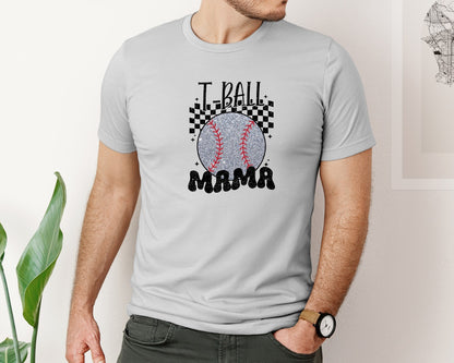 brand:Bella Canvas|color:Sports Grey / Athletic Heather|Retro T Ball Mama Glitter Baseball Graphic T-Shirt