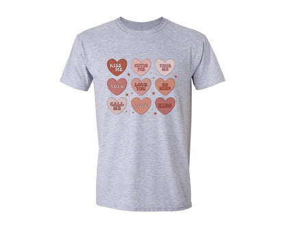 brand:Generic|color:Sports Grey / Athletic Heather|Conversation Hearts Valentine 2 Graphic T-Shirt