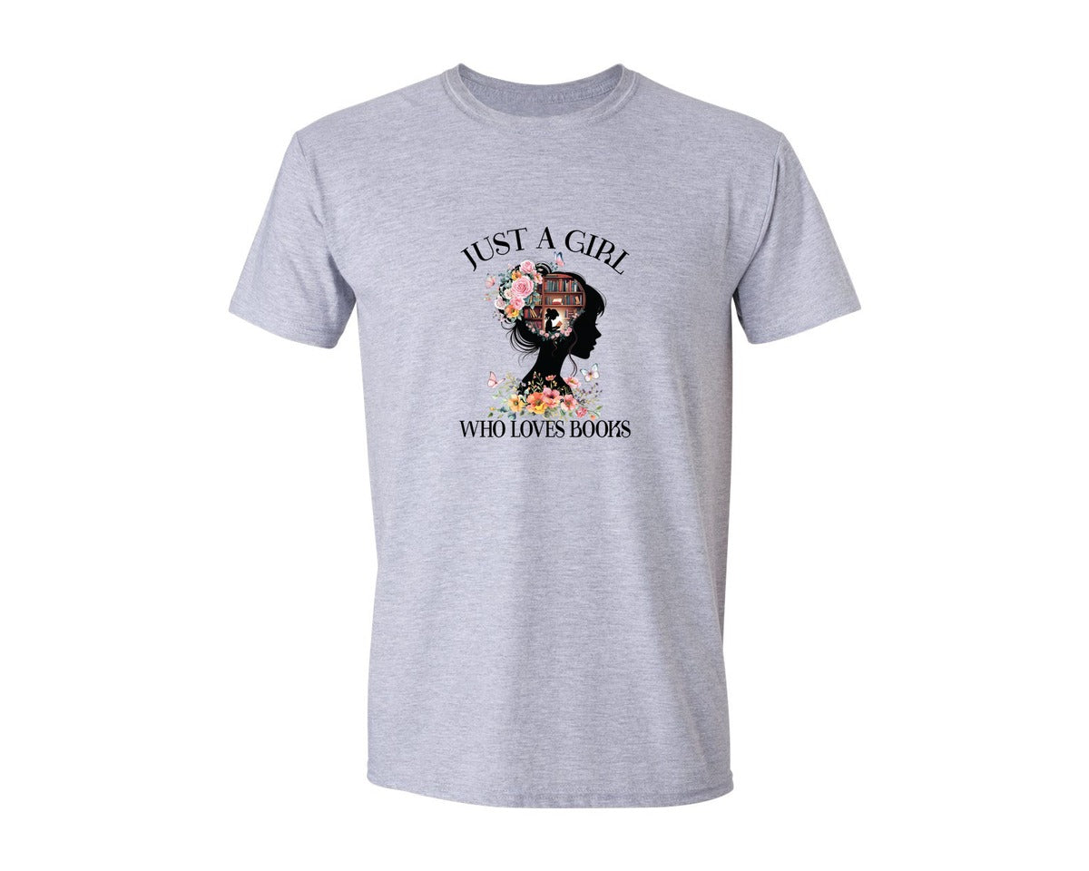 brand:Generic|color:Sports Grey / Athletic Heather|Just A Girl Who Loves Book 2 Graphic T-Shirt