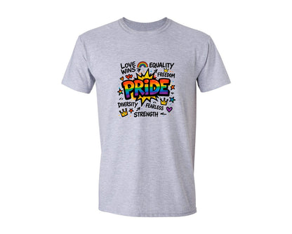 brand:Generic|color:Sports Grey / Athletic Heather|Pride Rainbow Typography 2 Graphic T-Shirt