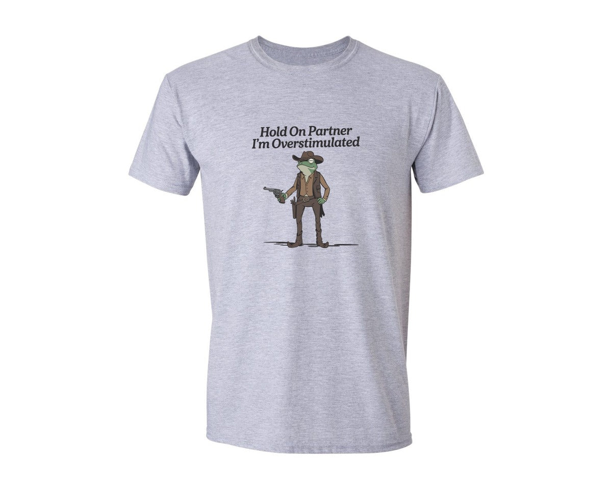 brand:Generic|color:Sports Grey / Athletic Heather|Overstimulated Cowboy Frog Graphic T-Shirt