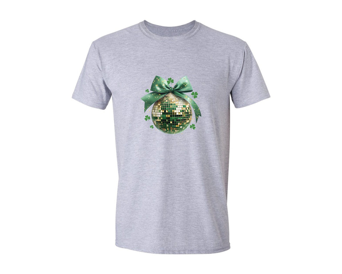 brand:Generic|color:Sports Grey / Athletic Heather|St Patricks Day Disco Ball Coquette Bow 6 Graphic T-Shirt