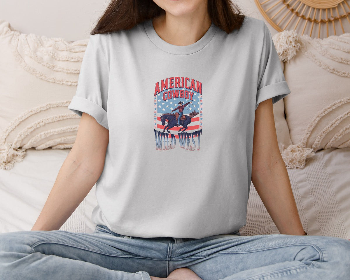 brand:Bella Canvas|color:Sports Grey / Athletic Heather|American Cowboy Wild West Vintage Graphic T-Shirt