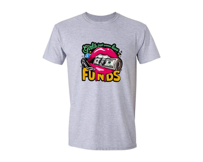 brand:Generic|color:Sports Grey / Athletic Heather|Girls Want Funds Glam Money Design Graphic T-Shirt