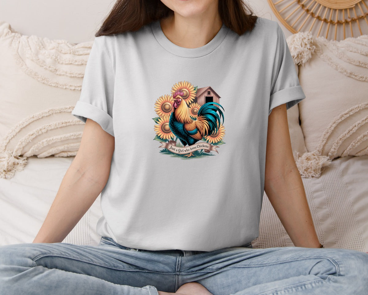 brand:Bella Canvas|color:Sports Grey / Athletic Heather|Just A Girl Who Loves Chickens 10 Graphic T-Shirt