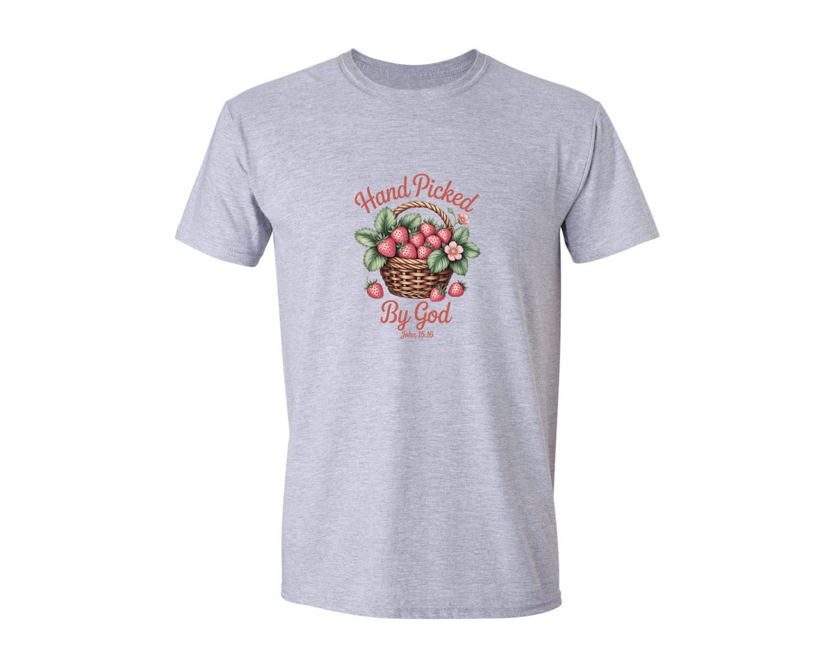 brand:Generic|color:Sports Grey / Athletic Heather|Hand Picked By God Strawberry Summer Graphic T-Shirt