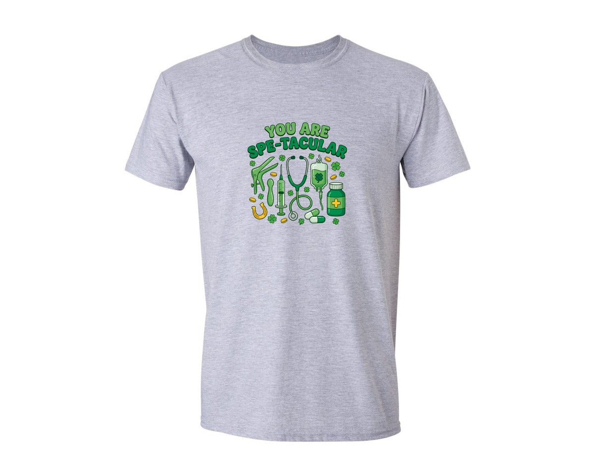brand:Generic|color:Sports Grey / Athletic Heather|You Are Spe Tacular Nurse Shamrock Graphic T-Shirt