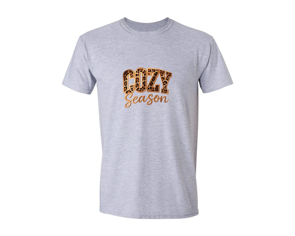 brand:Generic|color:Sports Grey / Athletic Heather|Cozy Season Leopard Fall Faux Yarn Graphic T-Shirt