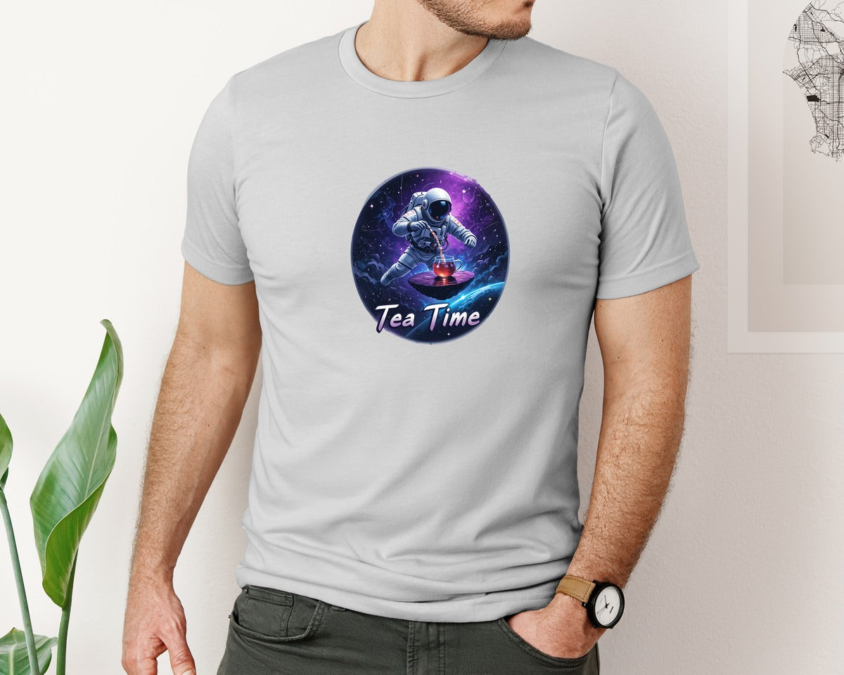 brand:Bella Canvas|color:Sports Grey / Athletic Heather|Astronaut Tea Time In Space T Shirt Graphic T-Shirt