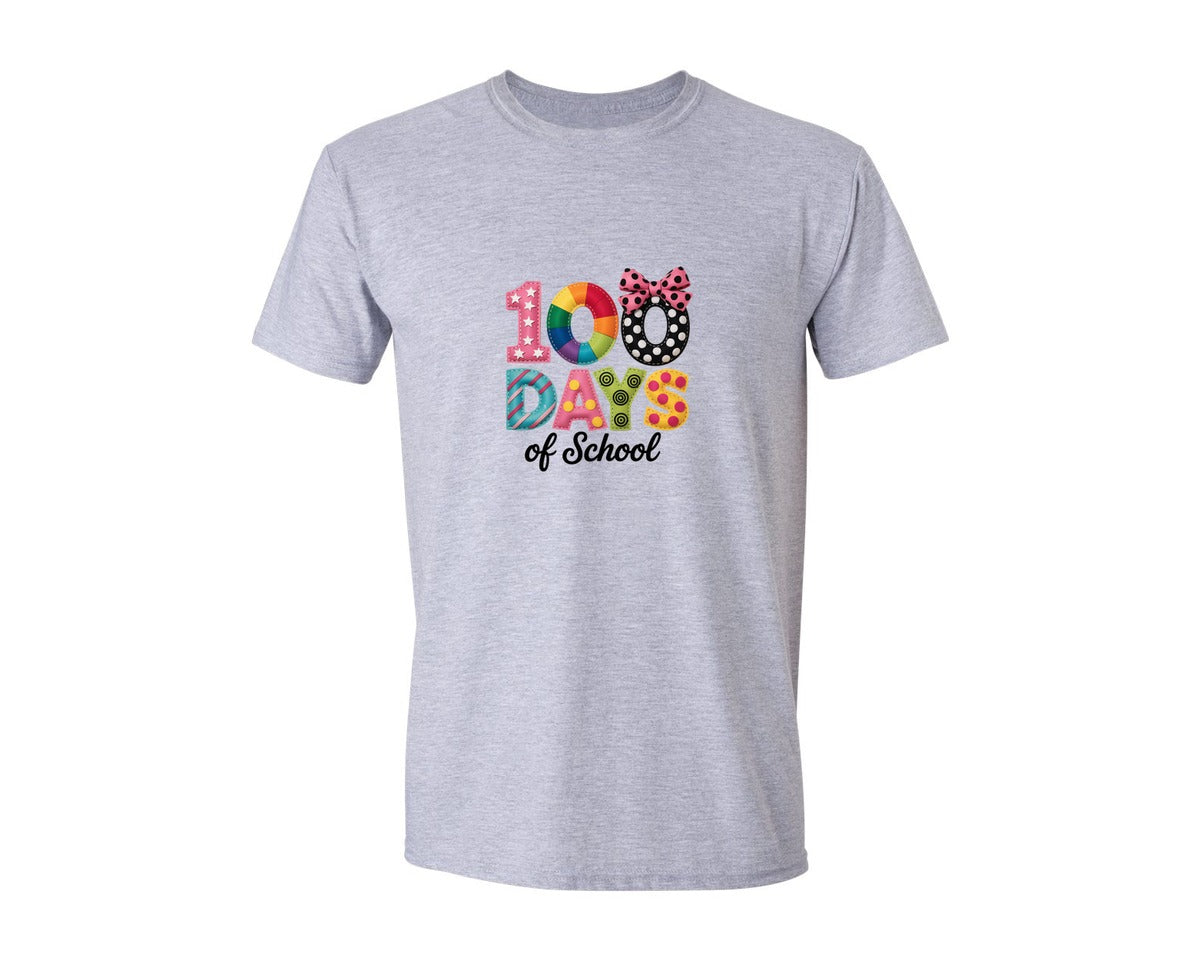 brand:Generic|color:Sports Grey / Athletic Heather|Bright Patchwork 100 Days Of School Graphic T-Shirt