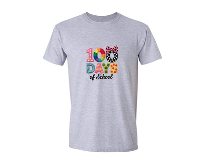 brand:Generic|color:Sports Grey / Athletic Heather|Bright Patchwork 100 Days Of School Graphic T-Shirt
