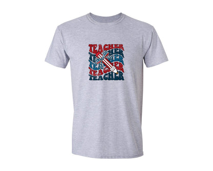 brand:Generic|color:Sports Grey / Athletic Heather|American Teacher 4Th Of July Shirt Graphic T-Shirt