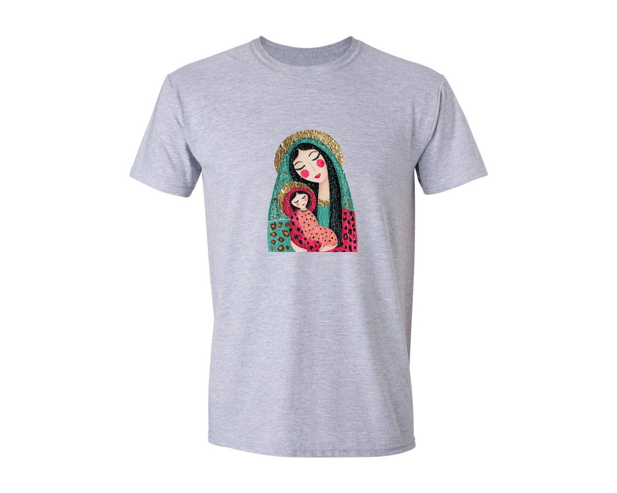 brand:Generic|color:Sports Grey / Athletic Heather|Sparkling Nativity Mother Child Graphic T-Shirt