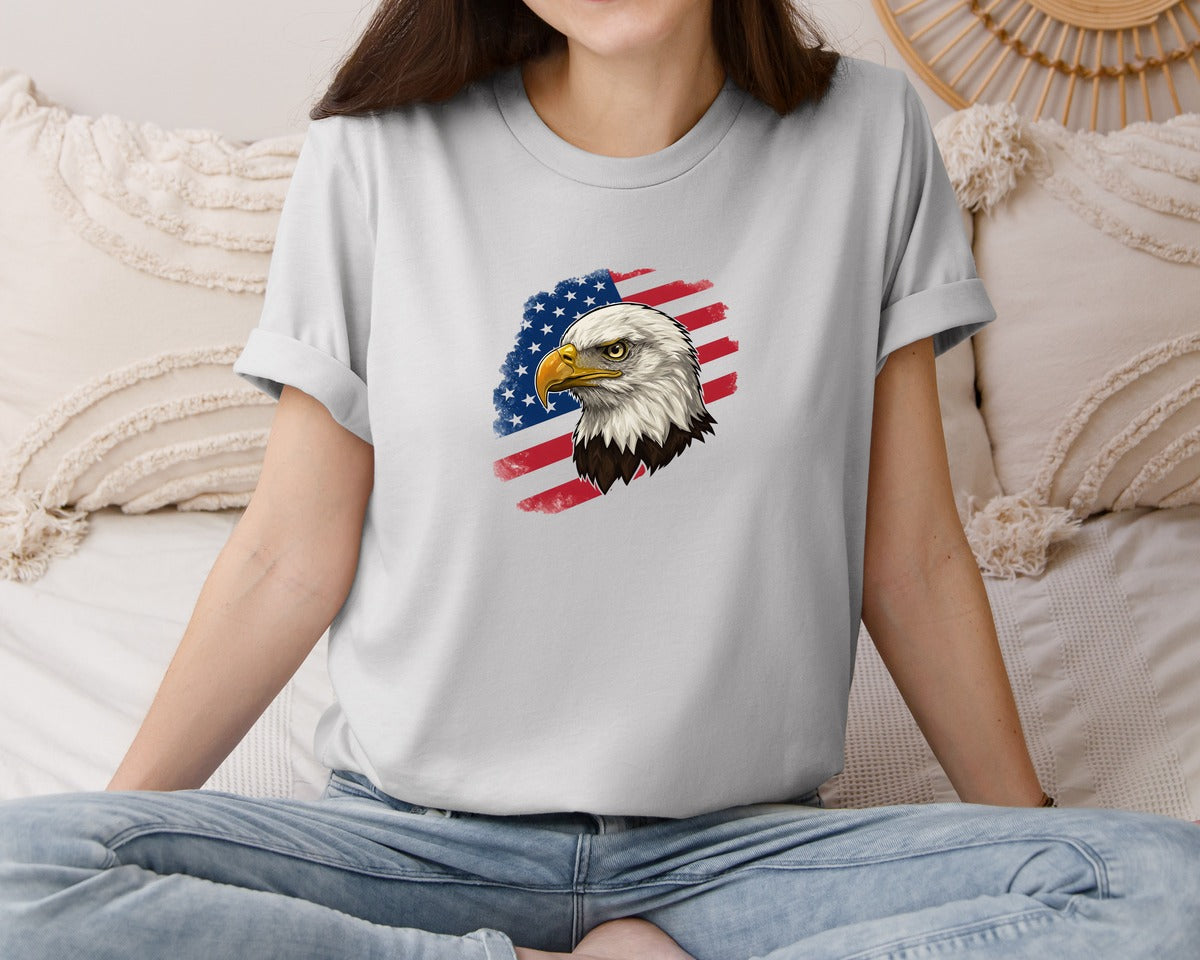 brand:Bella Canvas|color:Sports Grey / Athletic Heather|American Eagle With Flag Patriotic Graphic T-Shirt