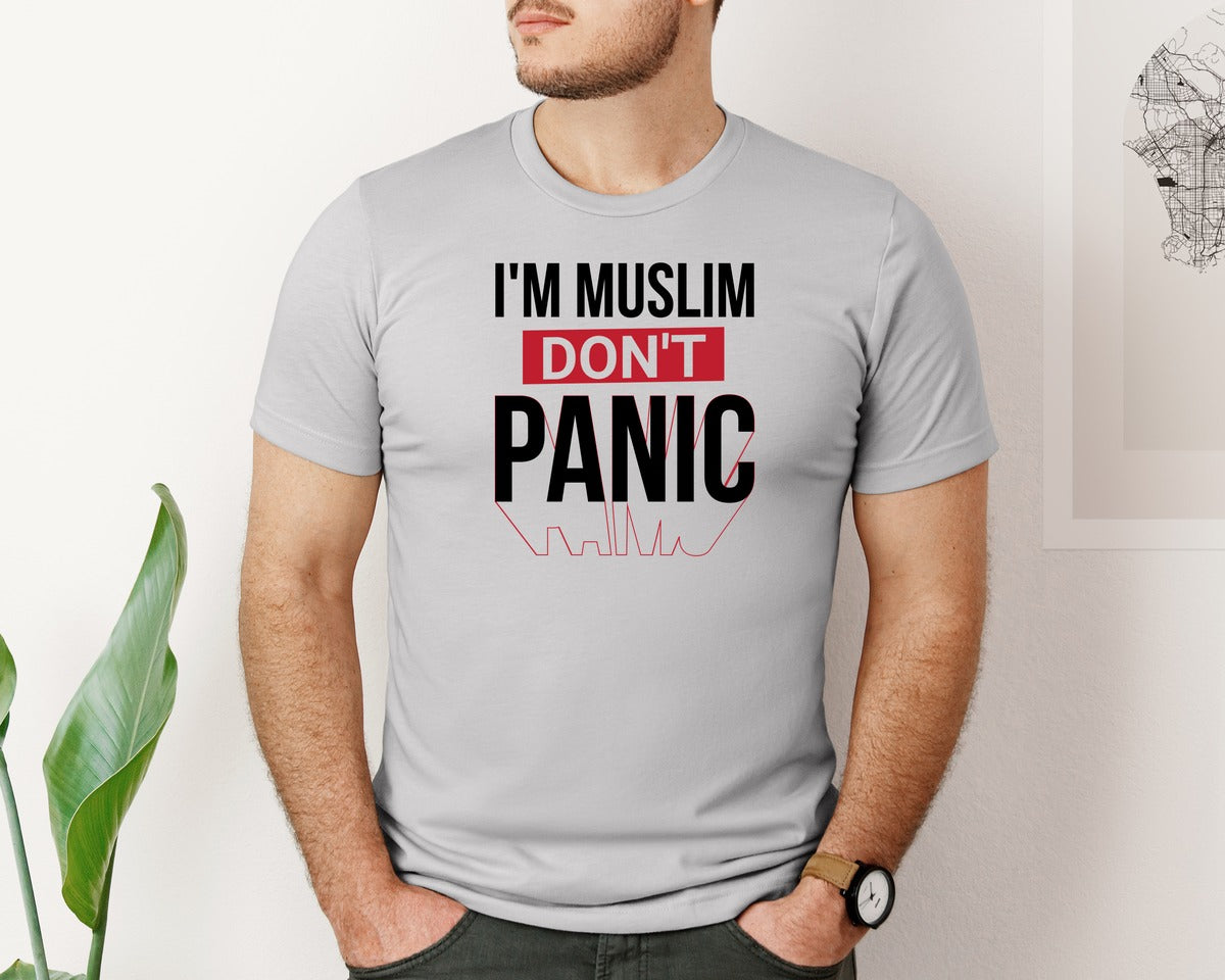 brand:Bella Canvas|color:Sports Grey / Athletic Heather|Im Muslim Dont Panic Muslim Quote Is Graphic T-Shirt