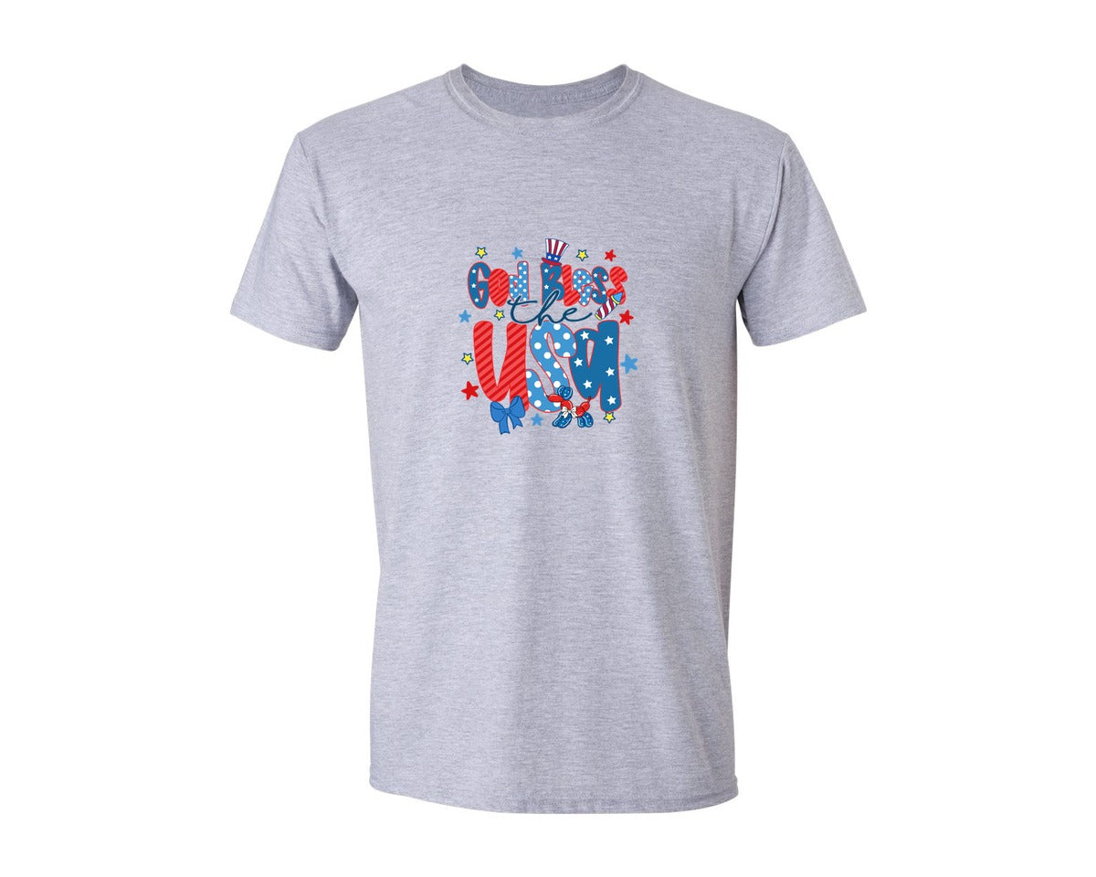 brand:Generic|color:Sports Grey / Athletic Heather|God Bless The Usa 4Th Of July 3 Graphic T-Shirt