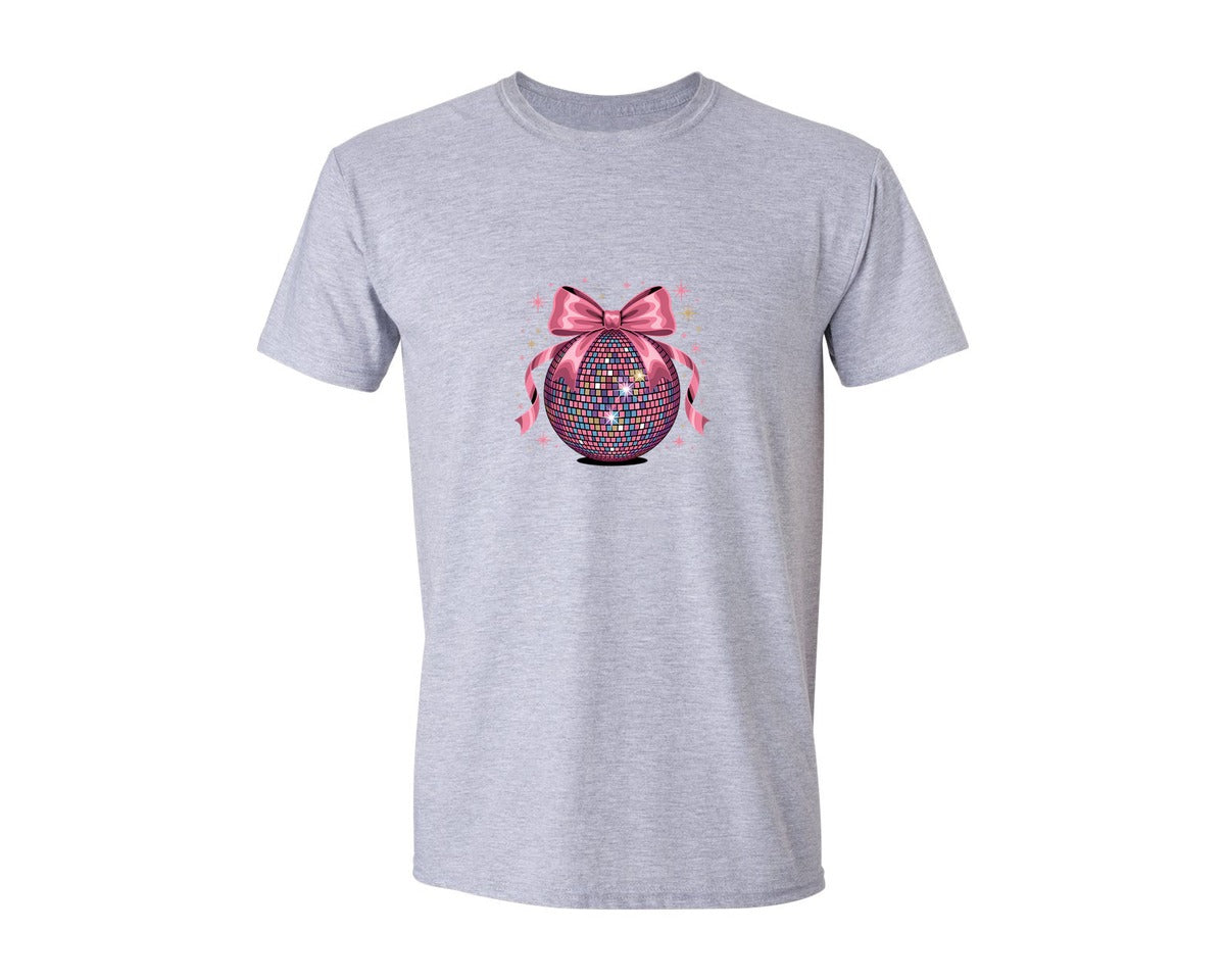 brand:Generic|color:Sports Grey / Athletic Heather|Disco Ball Coquette Bow Graphic T-Shirt