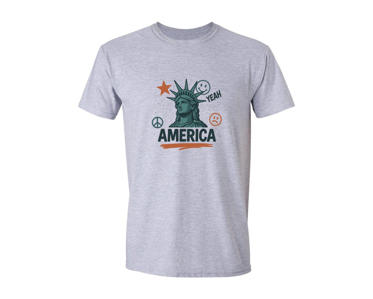 brand:Generic|color:Sports Grey / Athletic Heather|4Th Of July Statue Of Liberty Flag Graphic T-Shirt