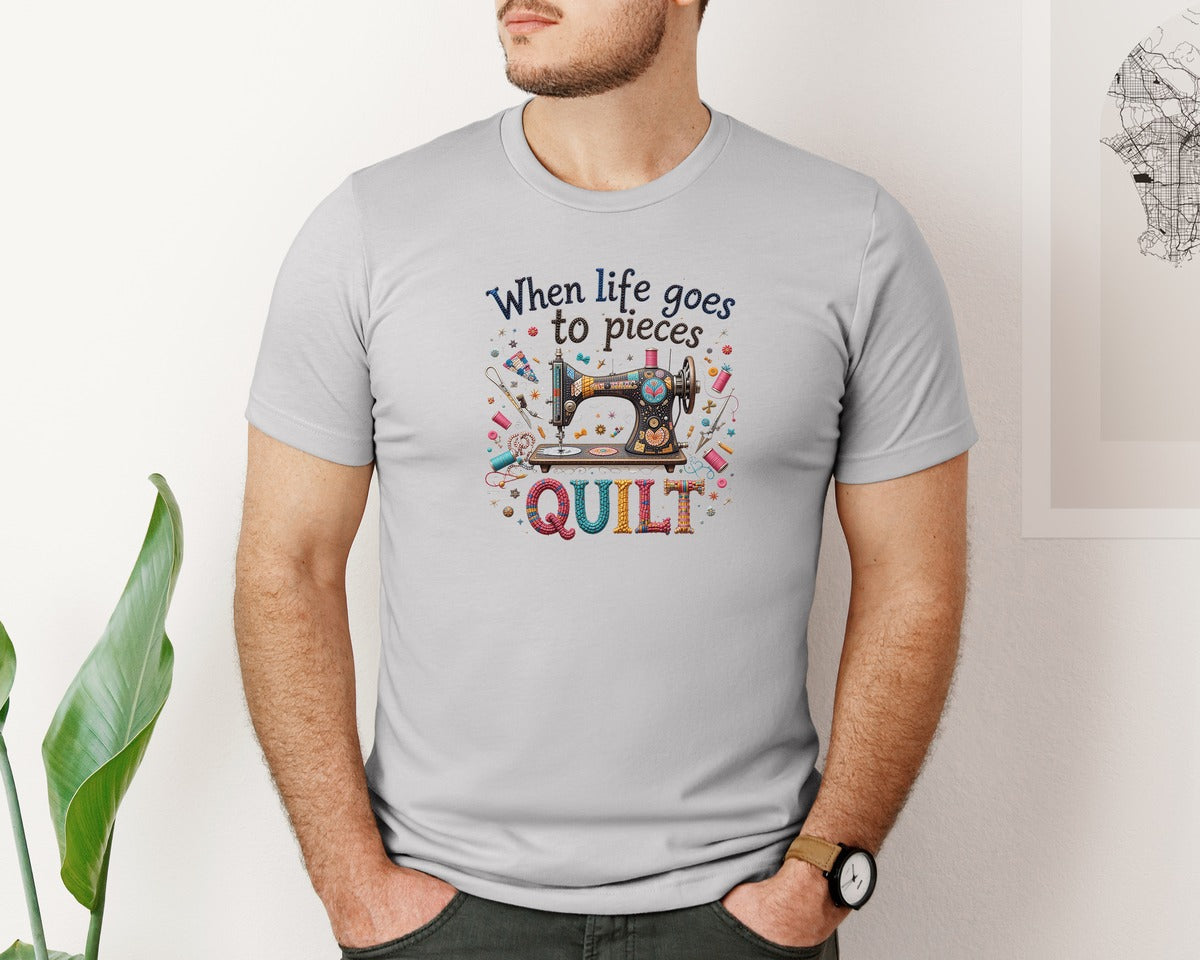 brand:Bella Canvas|color:Sports Grey / Athletic Heather|Quilting When Life Goes To Pieces Graphic T-Shirt