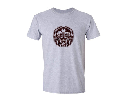 brand:Generic|color:Sports Grey / Athletic Heather|Skeleton Couple Gothic Valentine Graphic T-Shirt