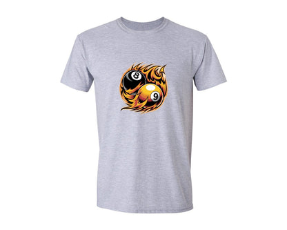 brand:Generic|color:Sports Grey / Athletic Heather|Flaming 8 9 Ball Billiards Graphic T-Shirt