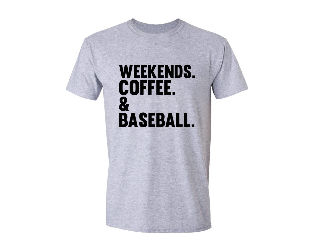 brand:Generic|color:Sports Grey / Athletic Heather|Weekends Coffee Baseball Tshirt Design Graphic T-Shirt
