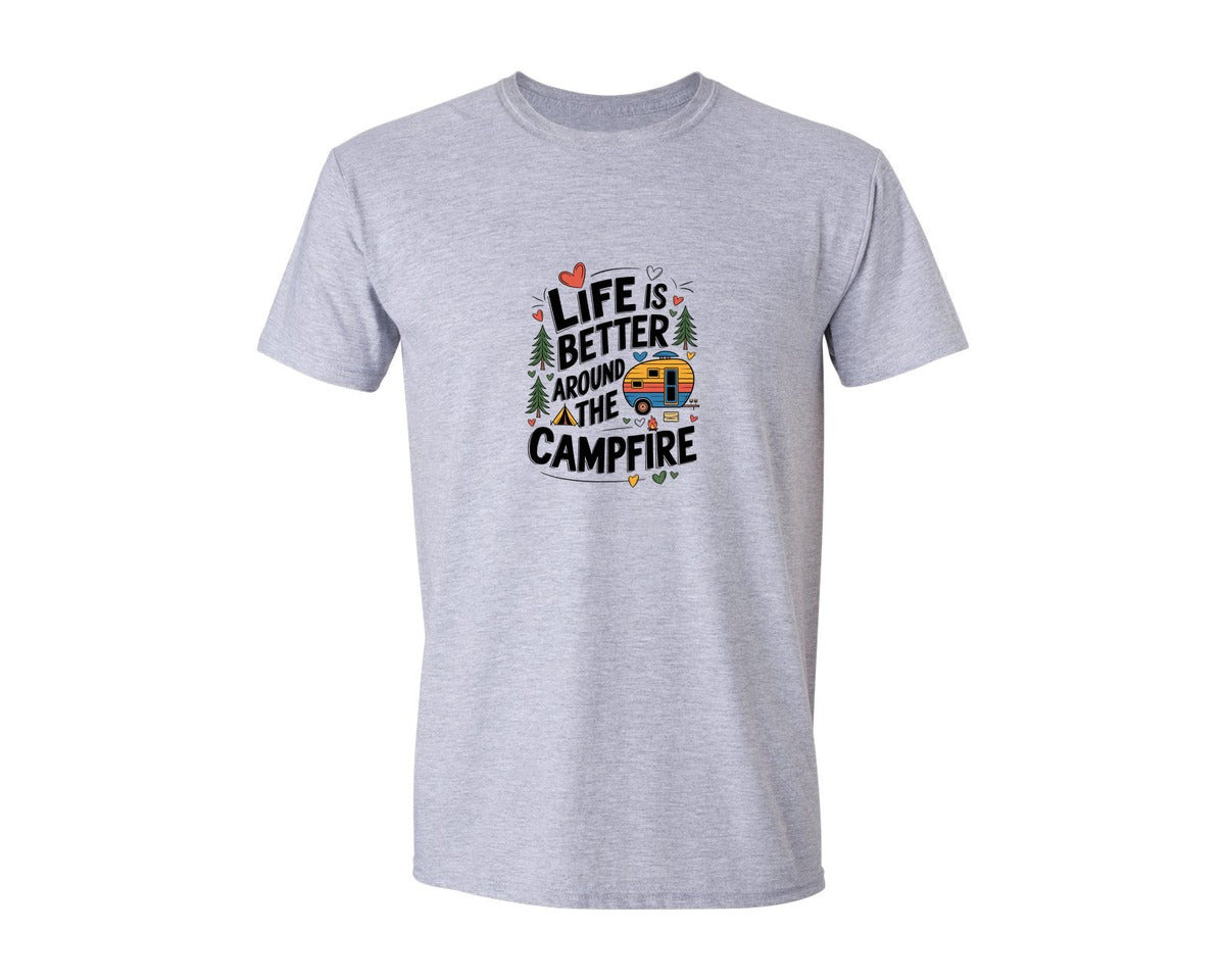 brand:Generic|color:Sports Grey / Athletic Heather|Cute Campfire Quote With Rv Trees Graphic T-Shirt