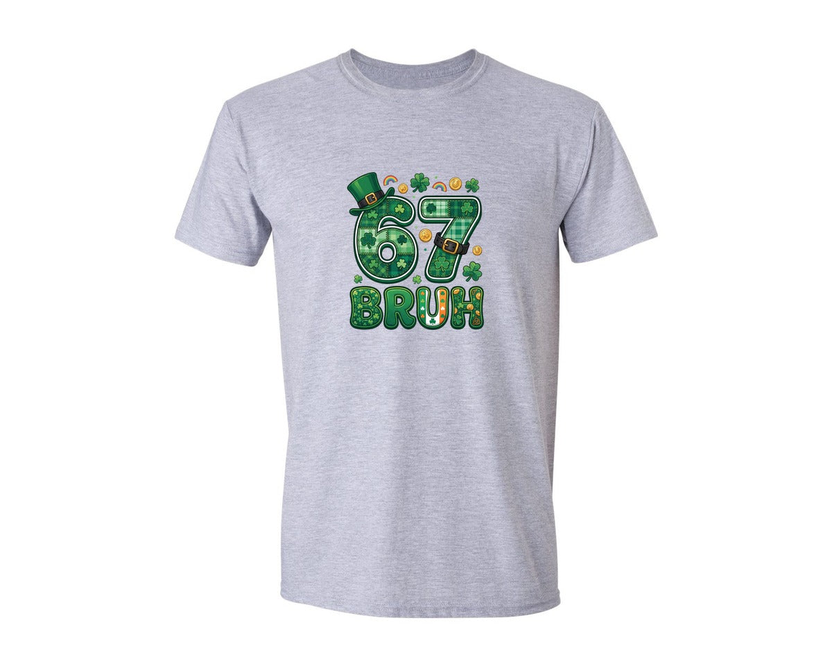 brand:Generic|color:Sports Grey / Athletic Heather|67 Bruh Viral Meme St Patricks Graphic T-Shirt