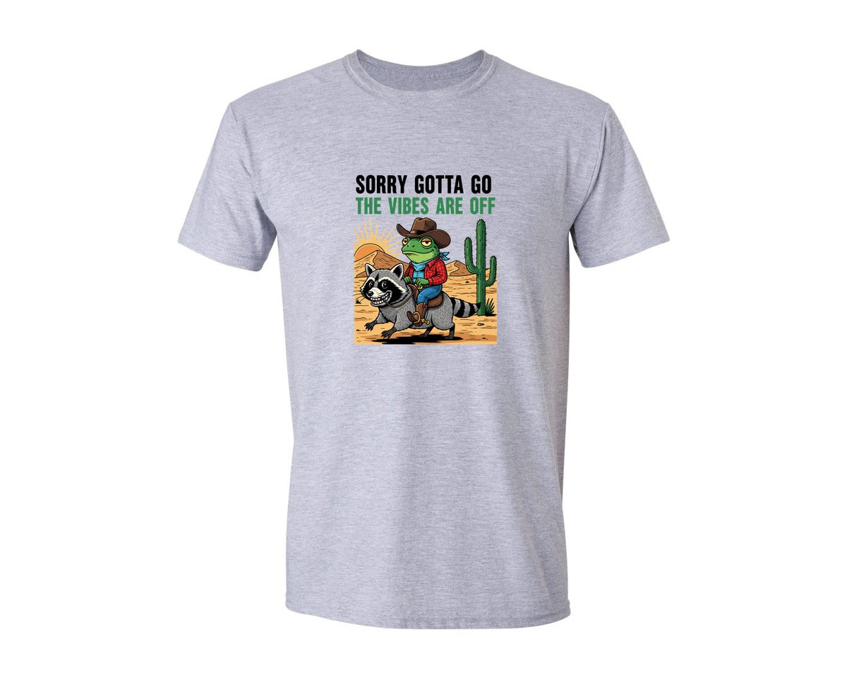 brand:Generic|color:Sports Grey / Athletic Heather|Sorry Gotta Go Cowboy Frog Raccoon Graphic T-Shirt