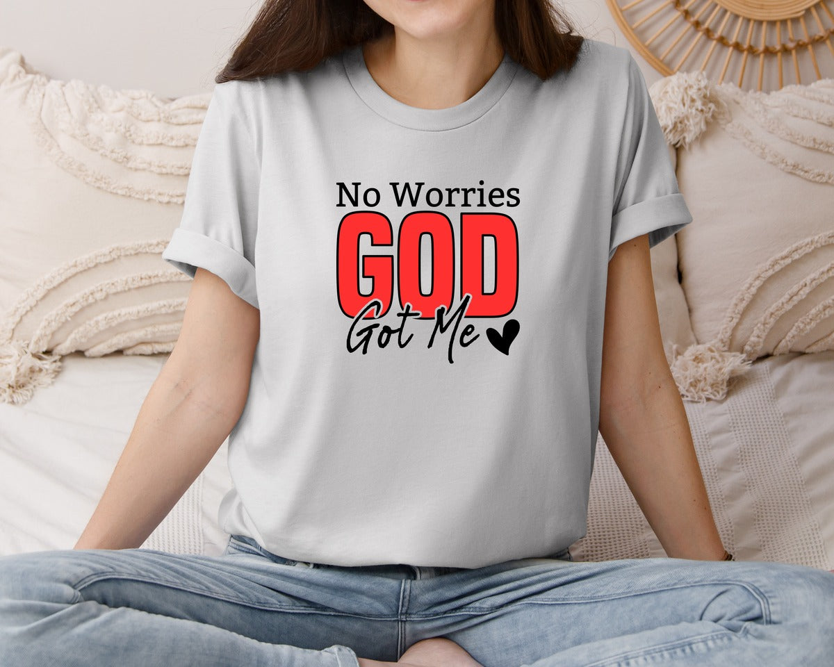 brand:Bella Canvas|color:Sports Grey / Athletic Heather|No Worries God Got Me Christian 5 Graphic T-Shirt