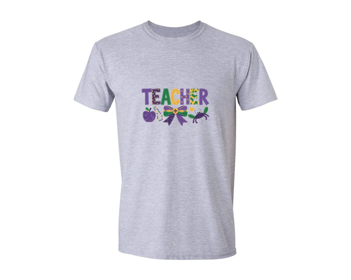 brand:Generic|color:Sports Grey / Athletic Heather|Mardi Gras Teacher 3 Graphic T-Shirt