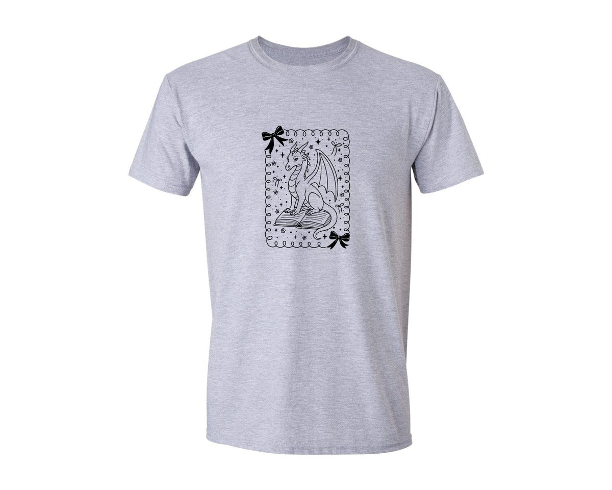 brand:Generic|color:Sports Grey / Athletic Heather|Book Dragon Book Lover Design Graphic T-Shirt