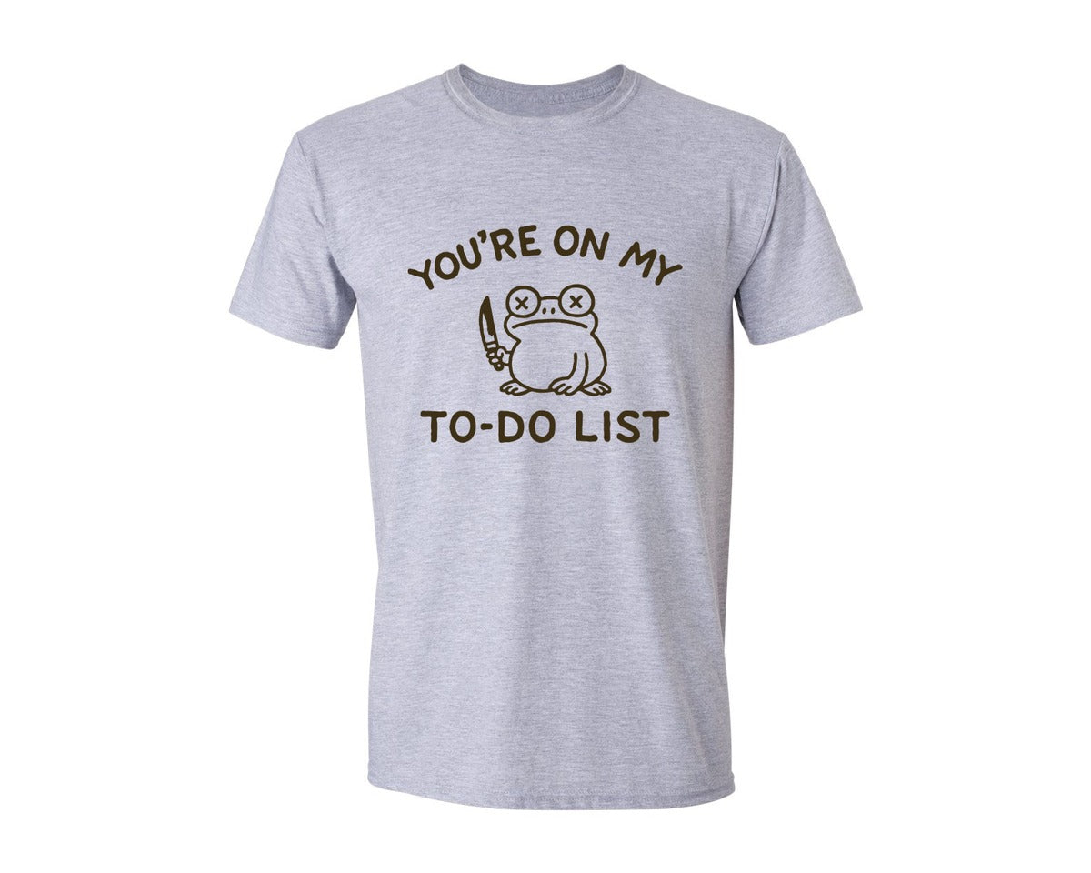brand:Generic|color:Sports Grey / Athletic Heather|Youre On My To Do List Unhinged Frog Graphic T-Shirt