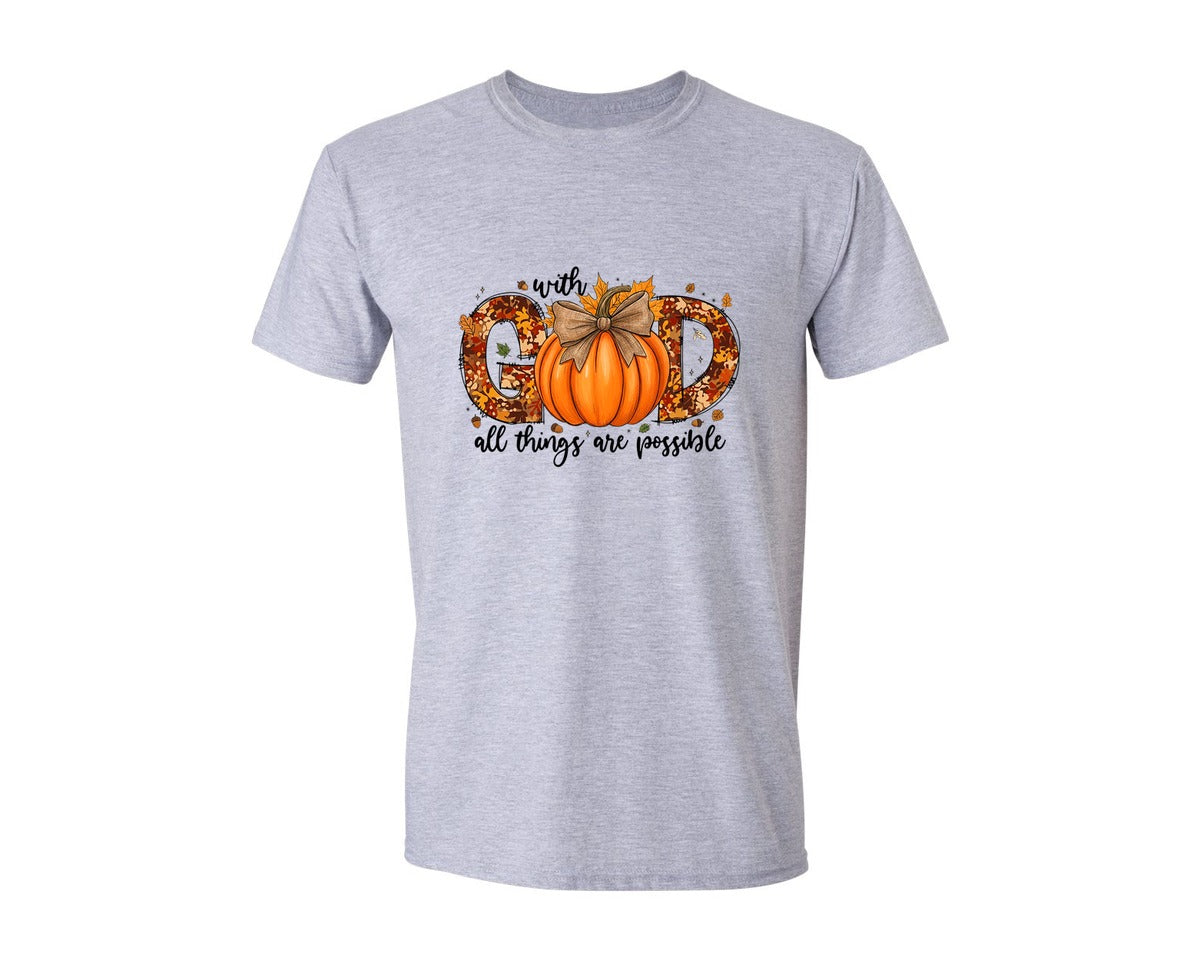 brand:Generic|color:Sports Grey / Athletic Heather|Christian Fall Pumpkin Bow Design Graphic T-Shirt