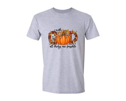 brand:Generic|color:Sports Grey / Athletic Heather|Christian Fall Pumpkin Bow Design Graphic T-Shirt