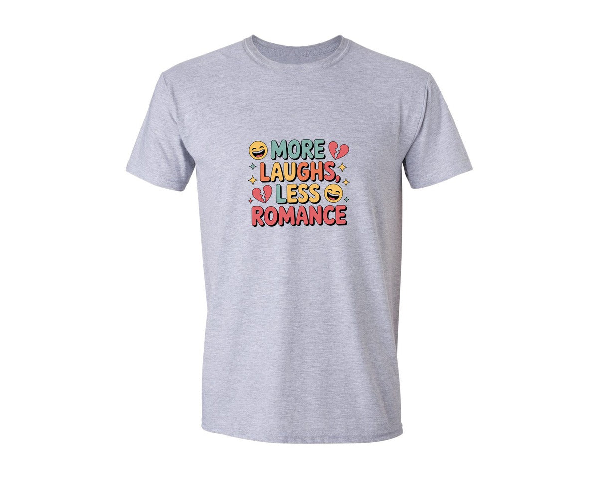 brand:Generic|color:Sports Grey / Athletic Heather|More Laughs Less Romance Galentines Day Graphic T-Shirt