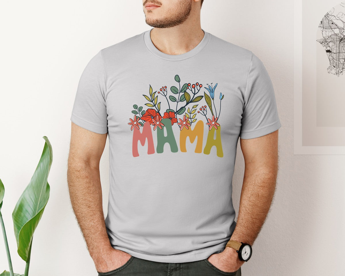 brand:Bella Canvas|color:Sports Grey / Athletic Heather|Mama Shirt Wildflowers Mama Shirt Graphic T-Shirt